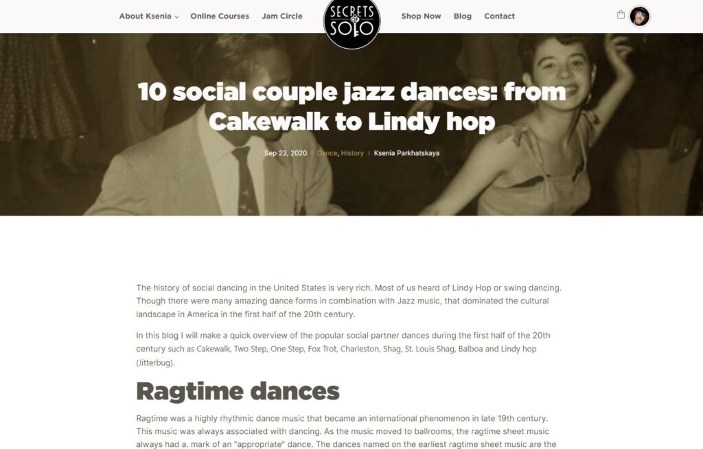 screenshot of a history of jazz dance article